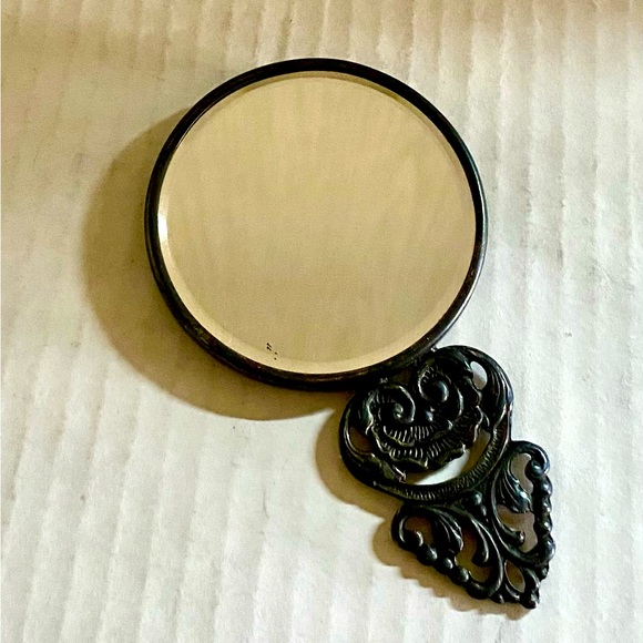 VINTAGE Hans Jensen Silver Plate Hand Held Mirror - Picture 2 of 2